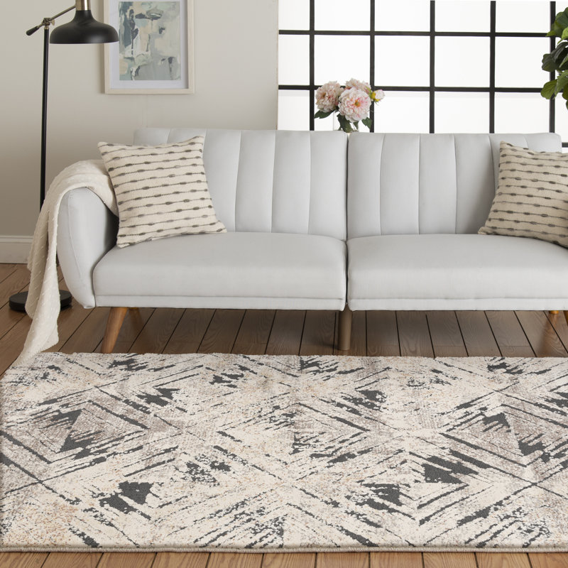 Tapis ivoire en polyester abstrait 7 pi 10 po x 9 pi 10 po Brayden Studio® Hamadi Sianna, Rectangle 5 pi x 7 pi 6 po
