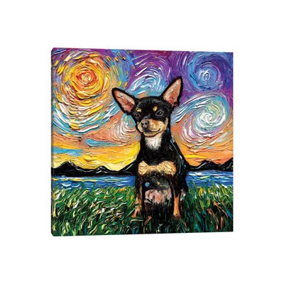 «Short Hair Black and Tan Chihuahua Night» par Aja Treves - reproduction d'art