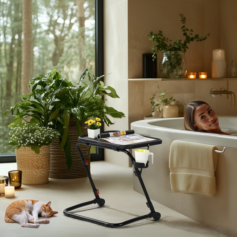 Multi-functional Magazine Rack Adjustable Side Table with Foldable Design, Cup Holder, and Waterproof Surface for Stylish Storage