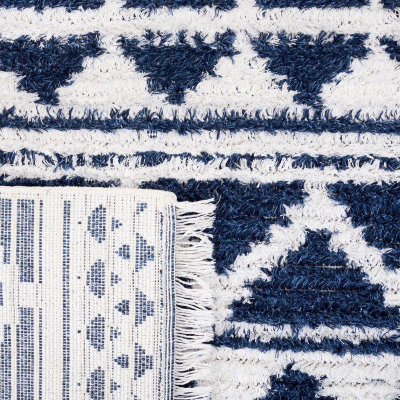 Navy and Ivory Geometric Flat Woven Square Rug