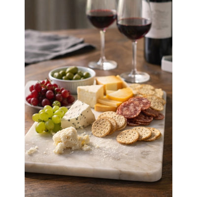 Latitude Run® Luxury Handcrafted Natural Marble Pastry and Cheese Board Premium Taj Mahal Grade Stone for Baking Cooling Chopping and Serving Ideal for Food Presentation, 9 x 14 Inch
