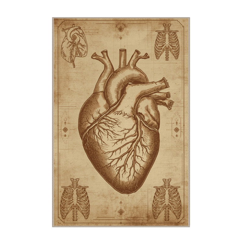 Tapis moelleux moelleux de style traditionnel à motif d'anatomie médicale - beige, 2 x 5