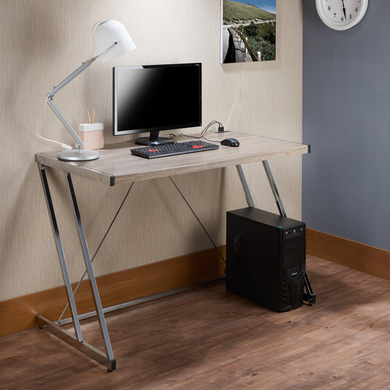Esplanade Metal Base Writing Desk, Brown/Silver, 32.46" H x 47.46" W x 24.53" D
