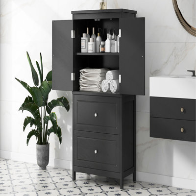 Bathroom Storage Cabinet, Cabinet with Two Doors and Drawers, Adjustable Shelf, MDF Board