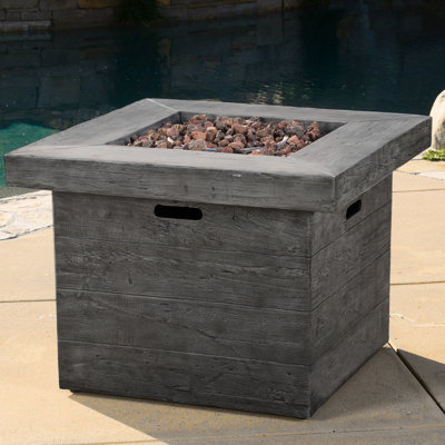 Grey 32'' Wood Square Fire Pit 40,000 , Structure, 23.55 In. Tall, 31.61 Deep For Summer Outdoor Relaxation, Width, Height