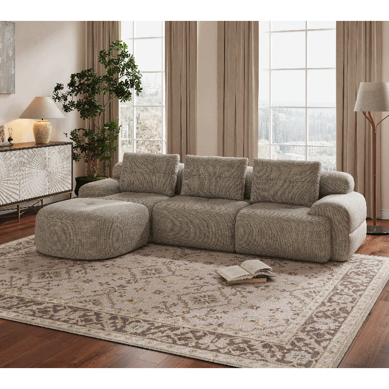 Oversized 112'' Modular Sectional Sofa with Chaise, Full Foam Structure for Comfort, Woven Texture Upholstery, Modern Living Room Couch, Compression Packaging Design, Brown