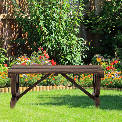 2 banc de jardin rustique, siège d'extérieur en bois, capacité de 550 lb, banc à roulettes brun pour deux, utilisation, soutien, siège