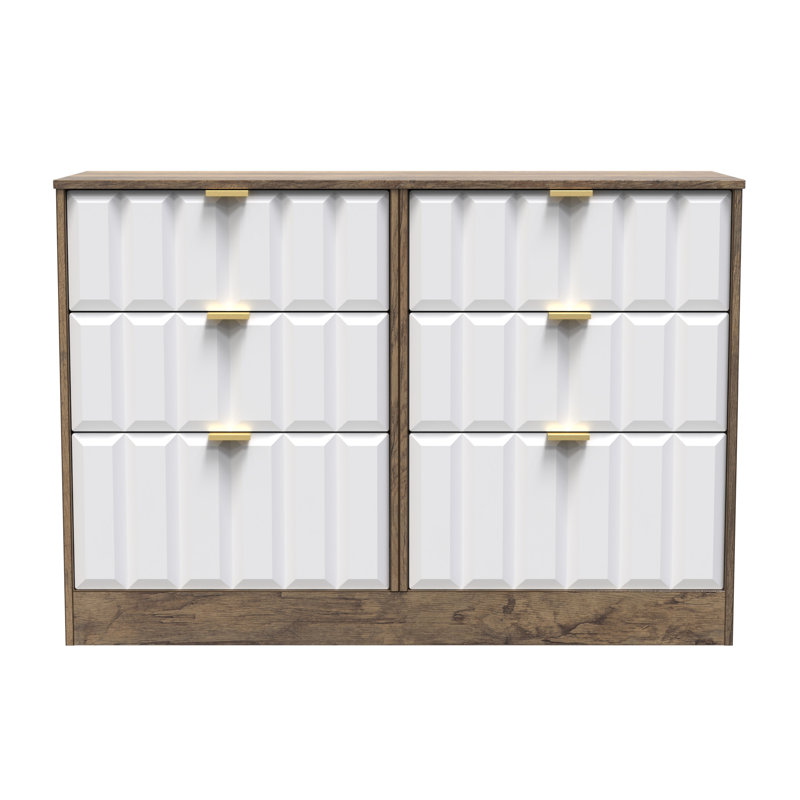 Besian 115cm W 6 - Drawer Chest of Drawers, White Matt/Vintage Oak