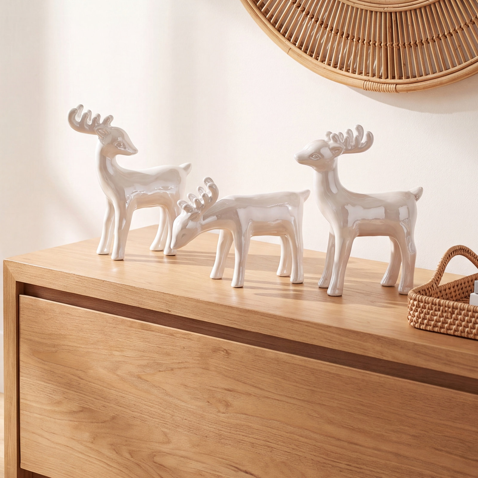 3-Piece Ceramic Reindeer Figurine Set