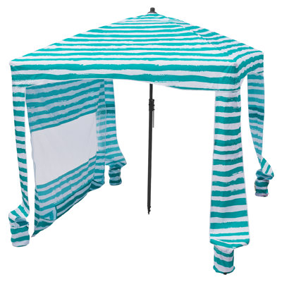 Beach Cabana, 6 x 6 ft Beach Canopy with Side Wall, UPF 50+ Protection Easy Setup Cabana Tent with Sand Pockets, Portable Shade Sun Shelter Umbrella for Whole Family & Friends, Green Stripes