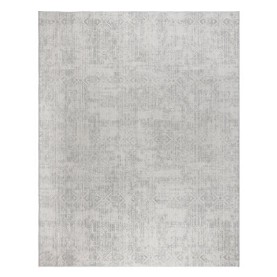Ethan Marion Modern Ikat High-Low Indoor Area Rug, Light Gray Polypropylene – Living Room, Bedroom & Dining Room