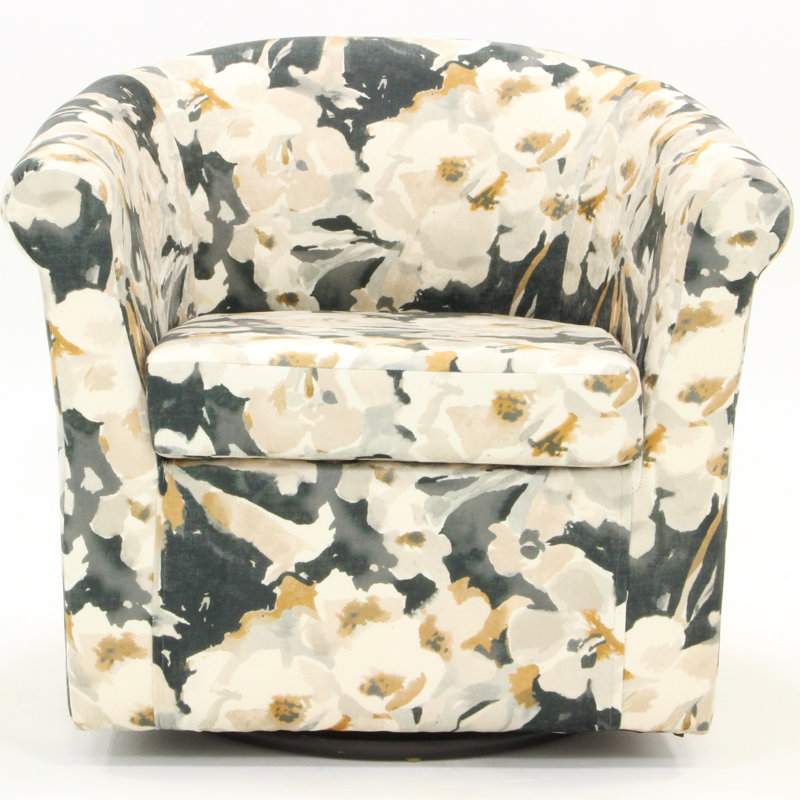 Anstett Upholstered Swivel Barrel Chair, Rhiannon Charcoal Polyester Blend