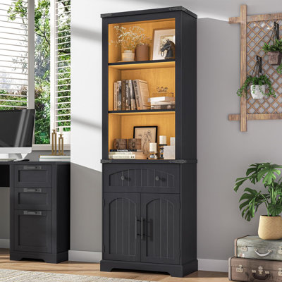 70" Farmhouse Bookshelf With Storage Cabinet