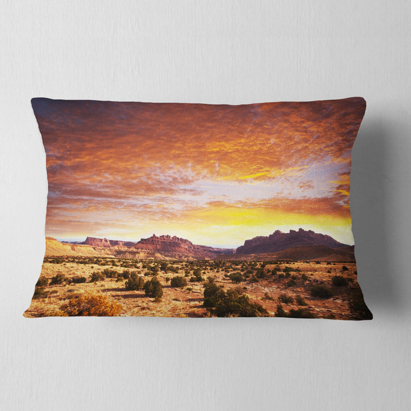 Terrain de paysage africain avec des nuages épais au coussin coucher de soleil, Rectangulaire, 12 po x 20 po