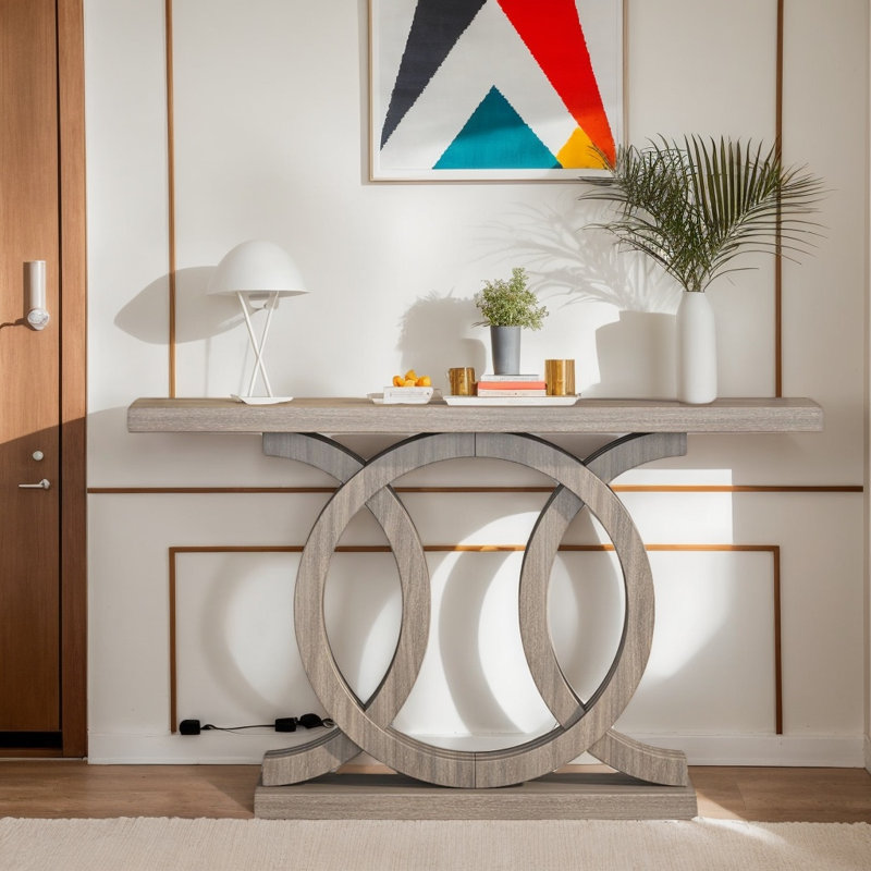Console d'entrée géométrique 55 po, canapé moderne pour le salon, Gris, Grey, Gris