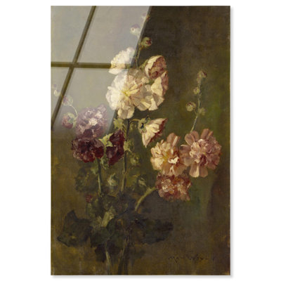Max Weyl - Hollyhocks High-Gloss Frameless Acrylic Glass Wall Art Floral Vase Wall by Art Remedy, Ready to Hang, 36 x 54