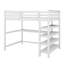 Lit mezzanine double avec tablettes de rangement et bureau sous le lit