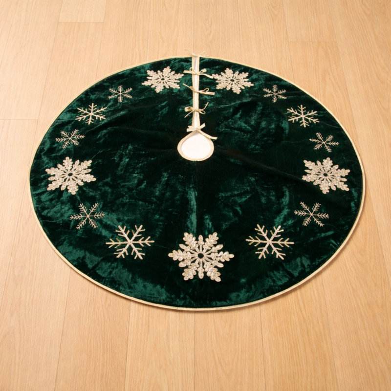 Jupe d'arbre de Noël brodée flocon de neige 48 po