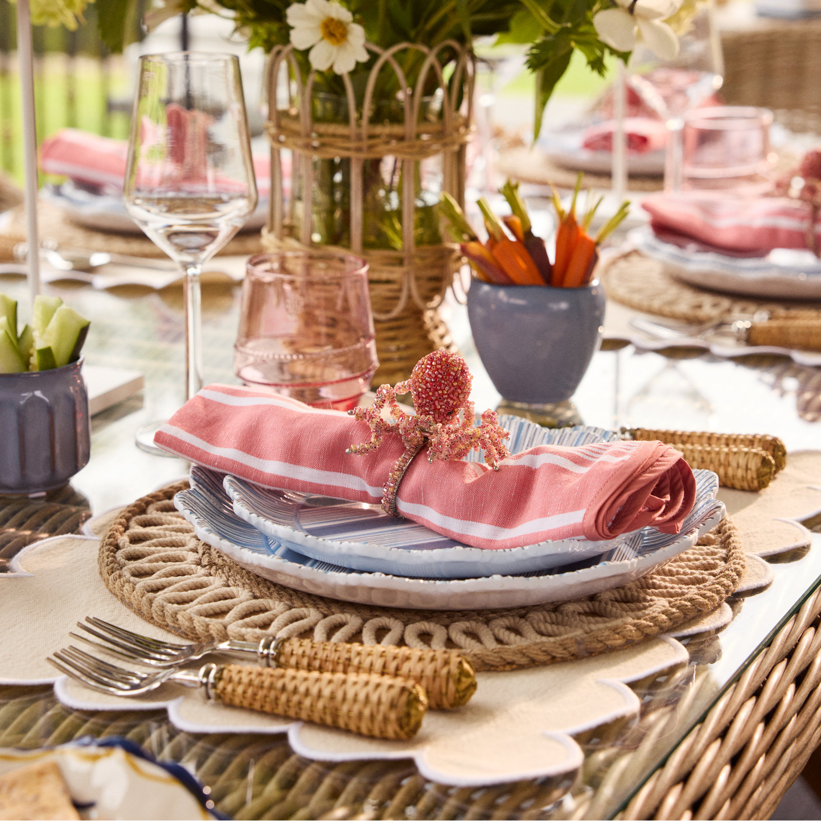 Juliska Cabana Stripe Napkin, Coral