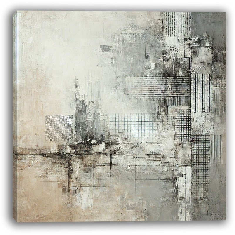 Neutral Grid Abstract Canvas Print Wall Art, 20" H x 20" W x 1.5" D