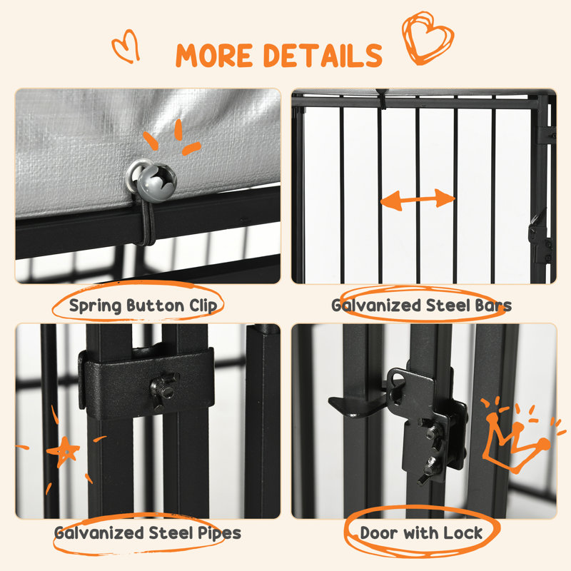 PawHut Black Heavy-Duty Metal Outdoor Dog Playpen with Cover