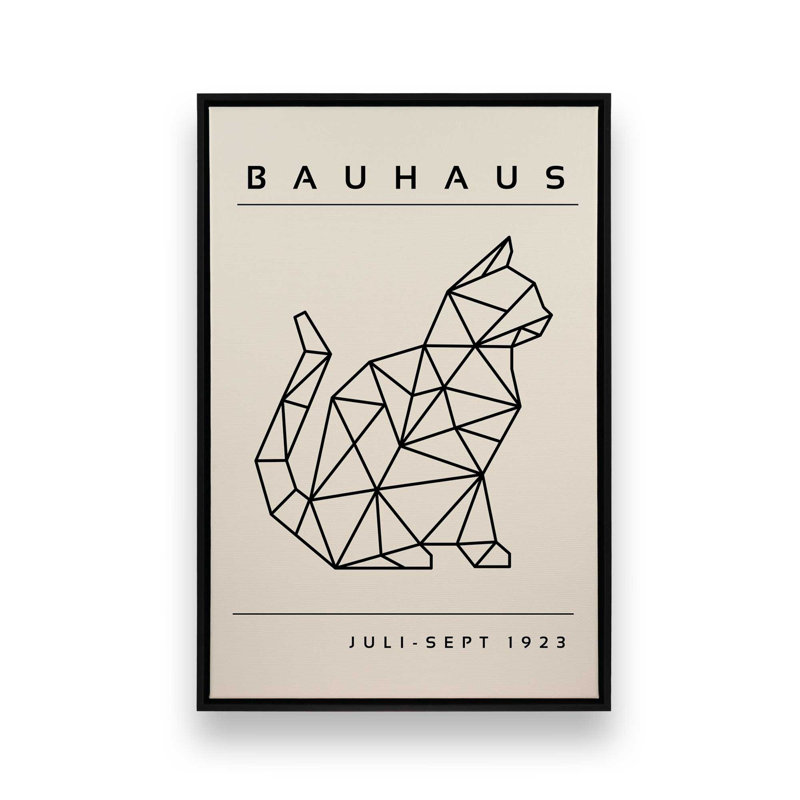 Chat géométrique Bauhaus 1923 roulé, Cadre flottant noir satiné, H 18,75 po x l 12,75 po x P 1,75 po
