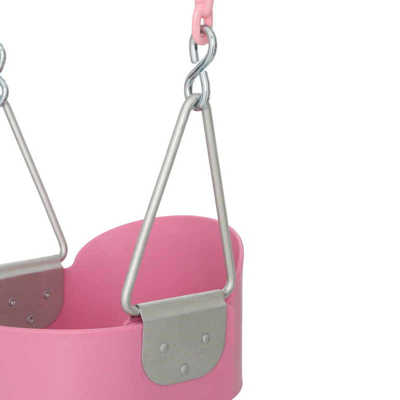 Pink Polymer Full Bucket Toddler Swing with Coated Chains