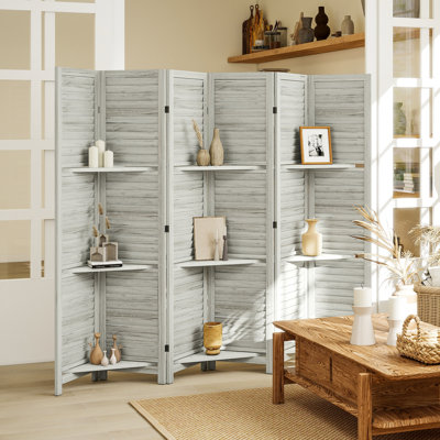 Room Divider, 67" Tall Wood Privacy Screen with 3 Display Shelves, and Folding Storage for Bedroom or Home Office by Latitude Run