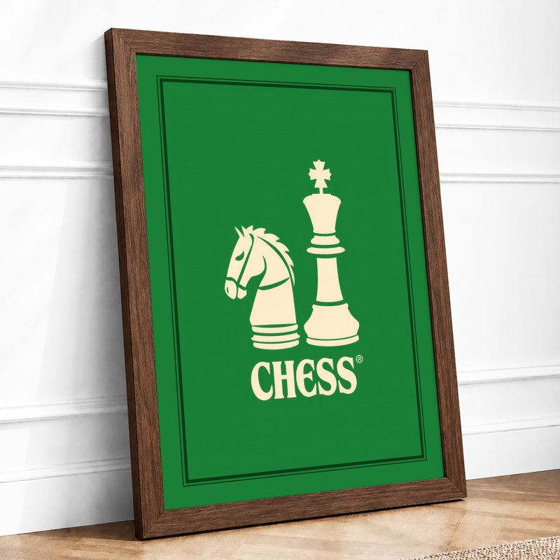 Chess in Green Geometric - Framed Print, A4 - 29.7 x 21.0 cm, Walnut