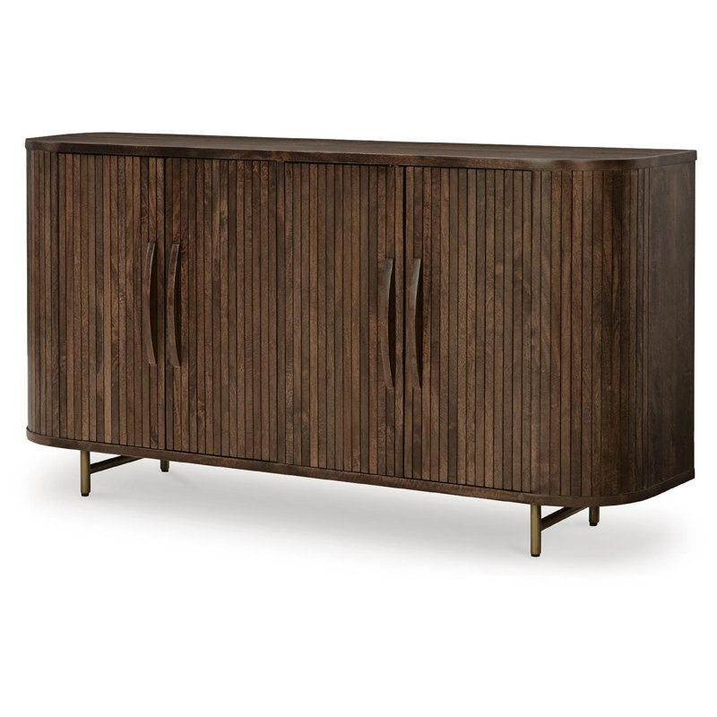 Armoire d'appoint Micky 68 po avec 4 portes cannelées, pieds en bois de manguier brun