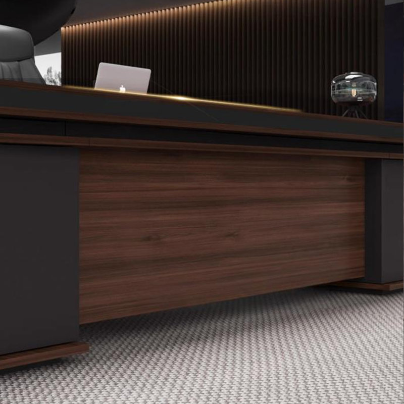 Bureau de 94,49 po moderne en forme de L avec panneau de particules de couleur noyer, H 29,53 po x l 94,49 po x P 62,99 po