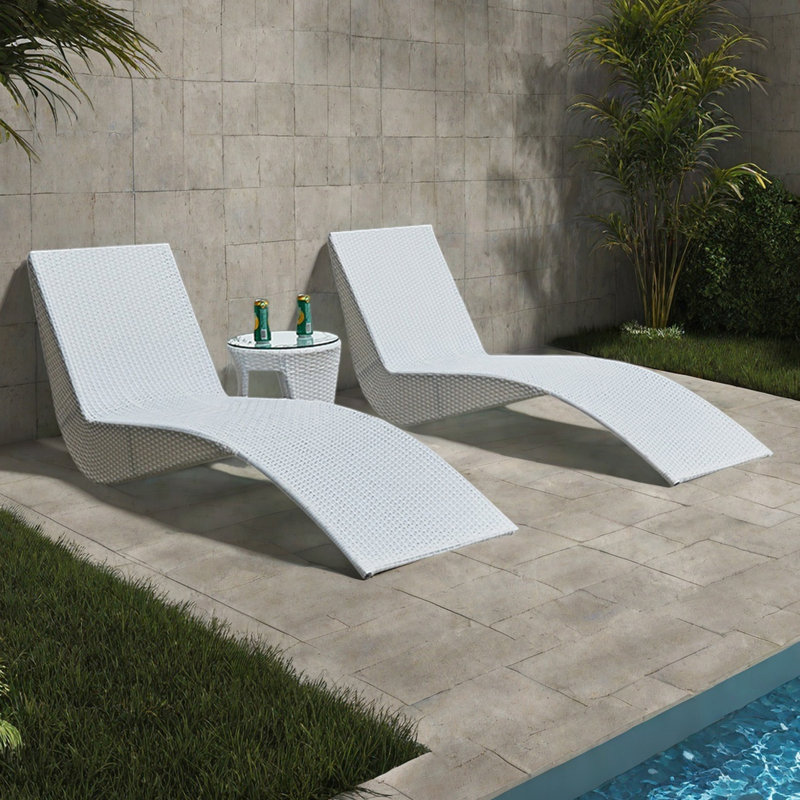 Outdoor Leisure Pool Balcony Lounge Chair, White, 2