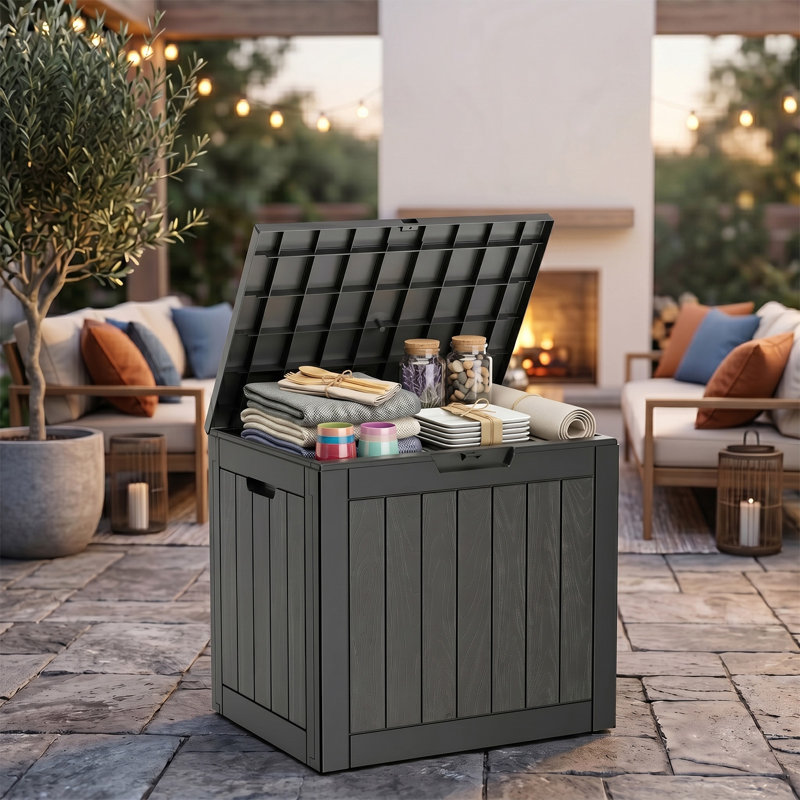 30 Gallon Lockable Resin Deck Box, Water Resistant Outdoor Storage For Patio & Garden, Black