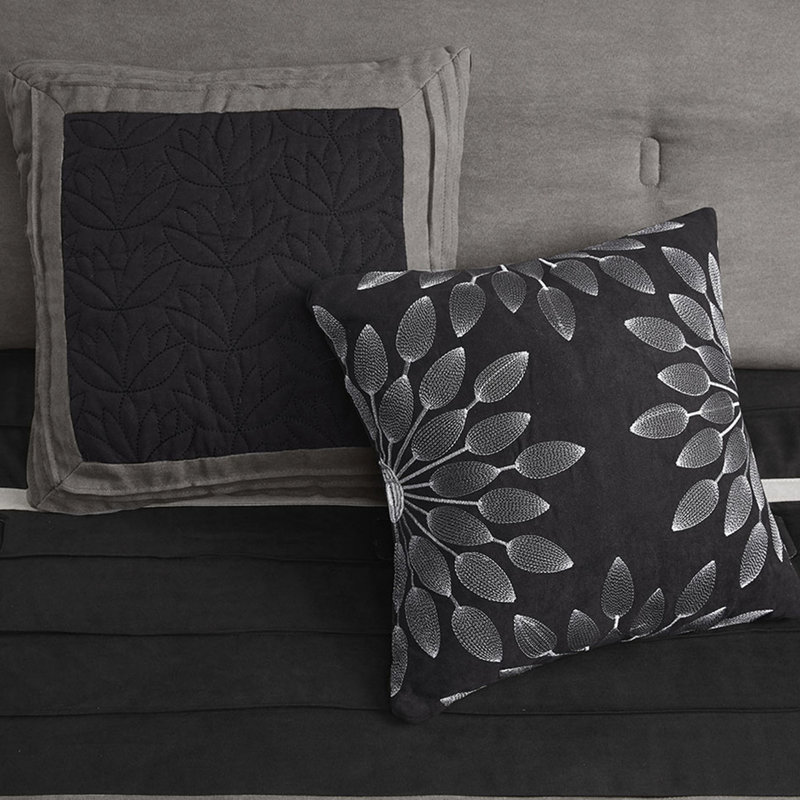 Édredon noir très grand - 7 pièces en faux suède avec lit élégant de taille classique, Black