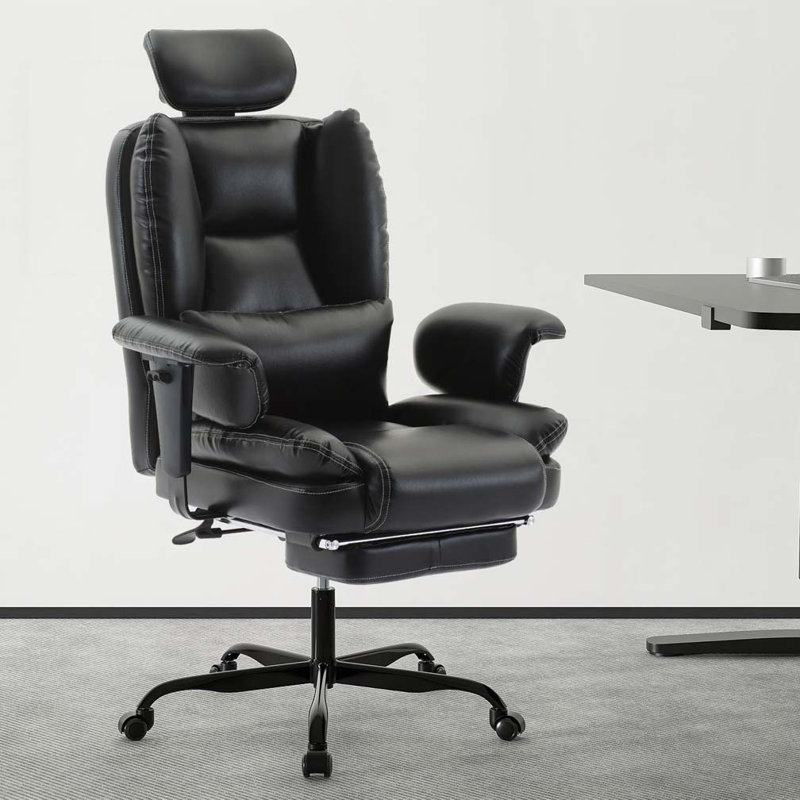 Chaise d'ordinateur en polyuréthane avec support lombaire et dossier haut, Noir