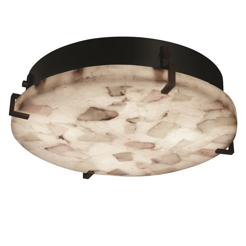 Arael Shaved Alabaster Rocks Cast Into Resin Flush Mount, Self Ballast LED, Brushed Nickel