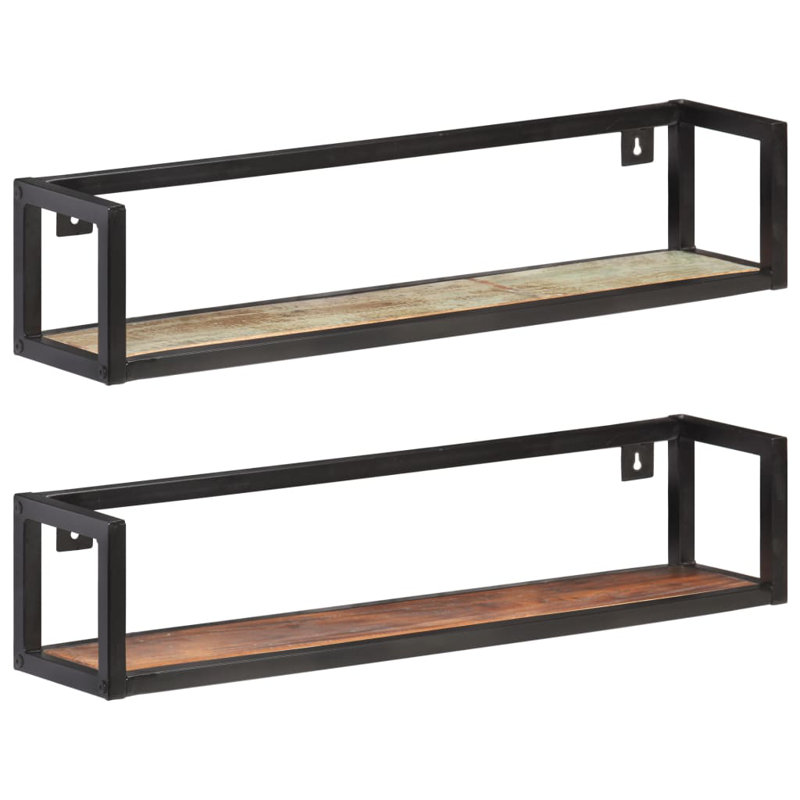 Tablette flottante en bois massif 2 pièces, H 6,7 po x l 31,5 po x P 6,7 po, Noir / beige