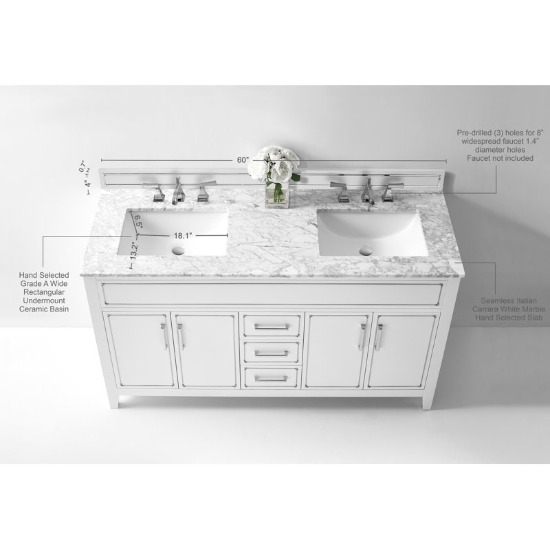 Aspen 60'' W Double Vanity, Chrome, White