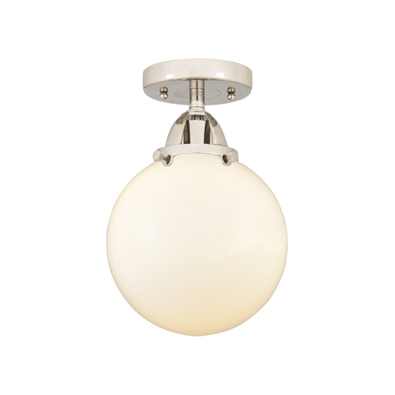 Plafonnier semi-encastré en verre à DEL, Blanc mat, H 11,25 po x l 8 po x P 8 po, Nickel poli