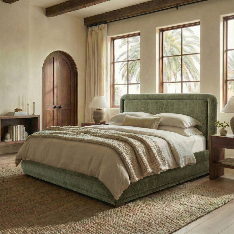 Abelina Jollie Chenille Bed, Queen, Olive Green