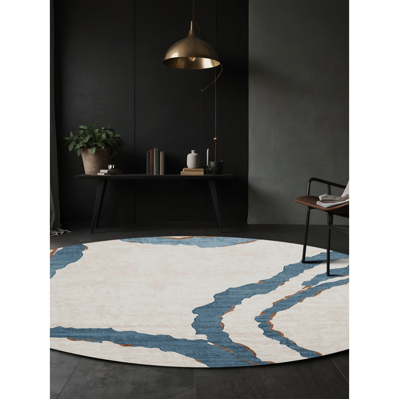 Machine Washable Gray Area Rug, Round 5'