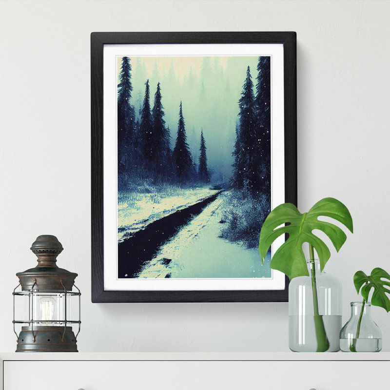 Winter Forest At Dusk - Single Picture Frame Print, 34cm H x 25cm W x 2cm D, Walnut