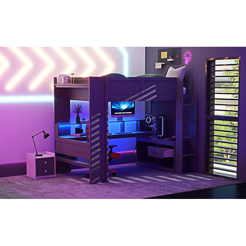 Lit mezzanine en bois avec bureau Wood, Lit double