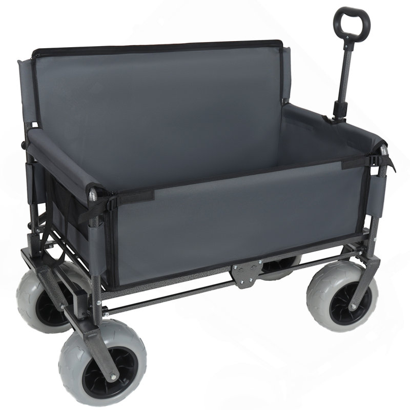 Chariot pliant 3 en 1 avec siège de banc - capacité de 500 lb, pneus de plage 9 po x 4 po pour le camping et la plage, gris