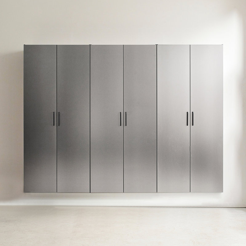 Garage Cabinet D  3 , 96 In. Width, 79 Height, Contemporary, Metallic Grey Look, Drawers, Water And Heat , 2X Thicker Edges, E0-Grade Board, Shelf System, Heavy-Duty Metal Structure Contemporary  3