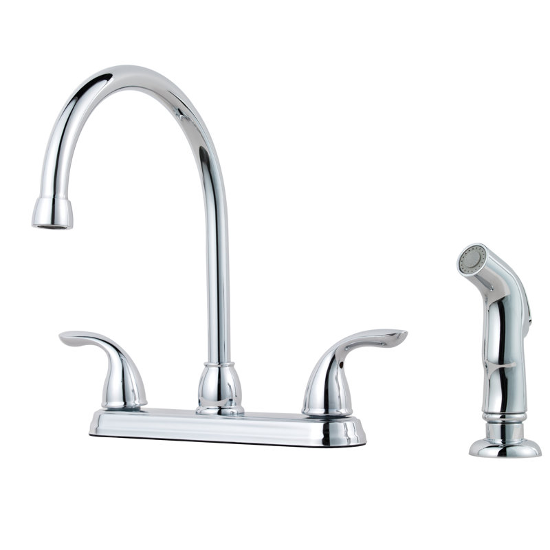 Double Handle Kitchen Faucet with Side Spray, Polished Chrome