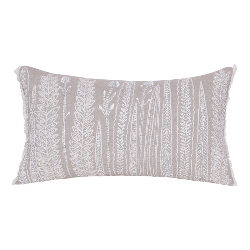 Housse de coussin rectangulaire 100% lin et insert, Polyester, Ivoire / fleurs beiges