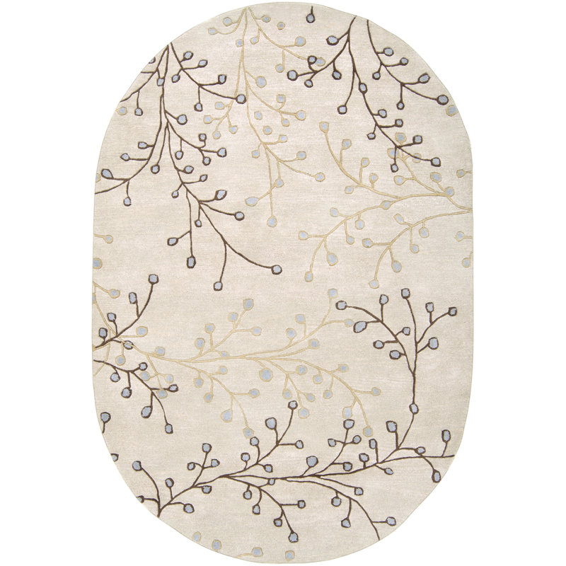 Elsberry Floral Handmade Tufted Wool Area Rug, Oval 6' x 9'