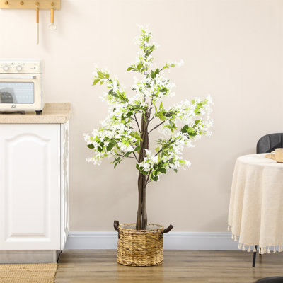 150cm Faux Flowering Plant in Cement Pot