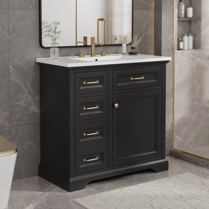 Meuble-lavabo 36 po avec comptoir en céramique, Noir